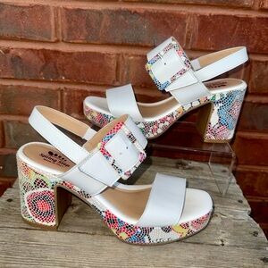 Spring Step Azucar Sz EU 38 7.5 8 White Leather Open Toe Shoes Sandals Mosaic